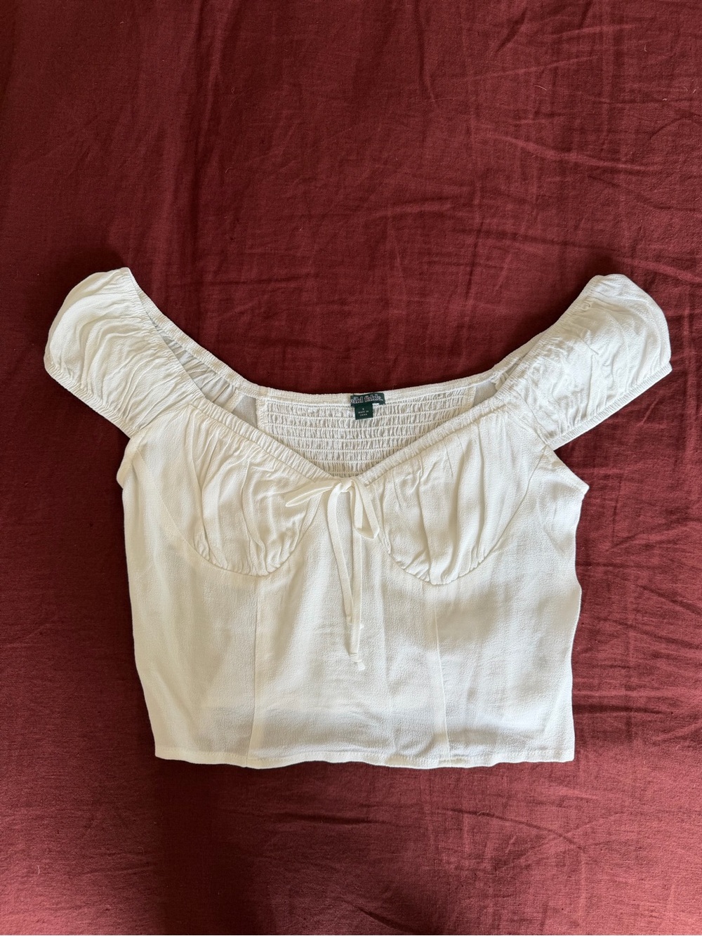White Off-Shoulder Smocked Crop Top